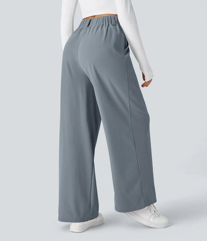 Hose aus Stretchmaterial mit hohem Bund, Waffelmuster, Seitentaschen und weitem Bein