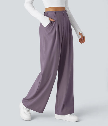 Hose aus Stretchmaterial mit hohem Bund, Waffelmuster, Seitentaschen und weitem Bein