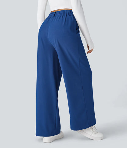 Hose aus Stretchmaterial mit hohem Bund, Waffelmuster, Seitentaschen und weitem Bein