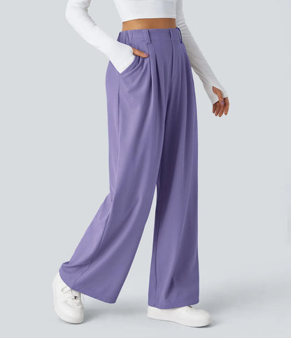 Hose aus Stretchmaterial mit hohem Bund, Waffelmuster, Seitentaschen und weitem Bein