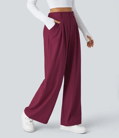 Hose aus Stretchmaterial mit hohem Bund, Waffelmuster, Seitentaschen und weitem Bein