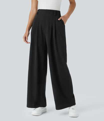 Hose aus Stretchmaterial mit hohem Bund, Waffelmuster, Seitentaschen und weitem Bein