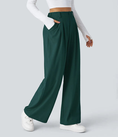 Hose aus Stretchmaterial mit hohem Bund, Waffelmuster, Seitentaschen und weitem Bein