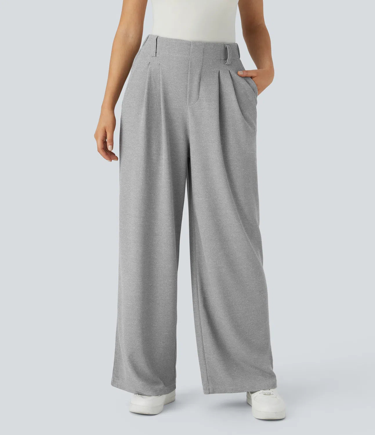 Hose aus Stretchmaterial mit hohem Bund, Waffelmuster, Seitentaschen und weitem Bein