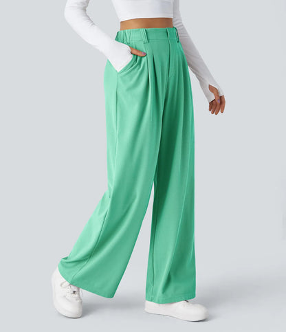 Hose aus Stretchmaterial mit hohem Bund, Waffelmuster, Seitentaschen und weitem Bein