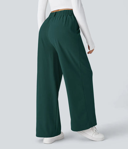 Hose aus Stretchmaterial mit hohem Bund, Waffelmuster, Seitentaschen und weitem Bein