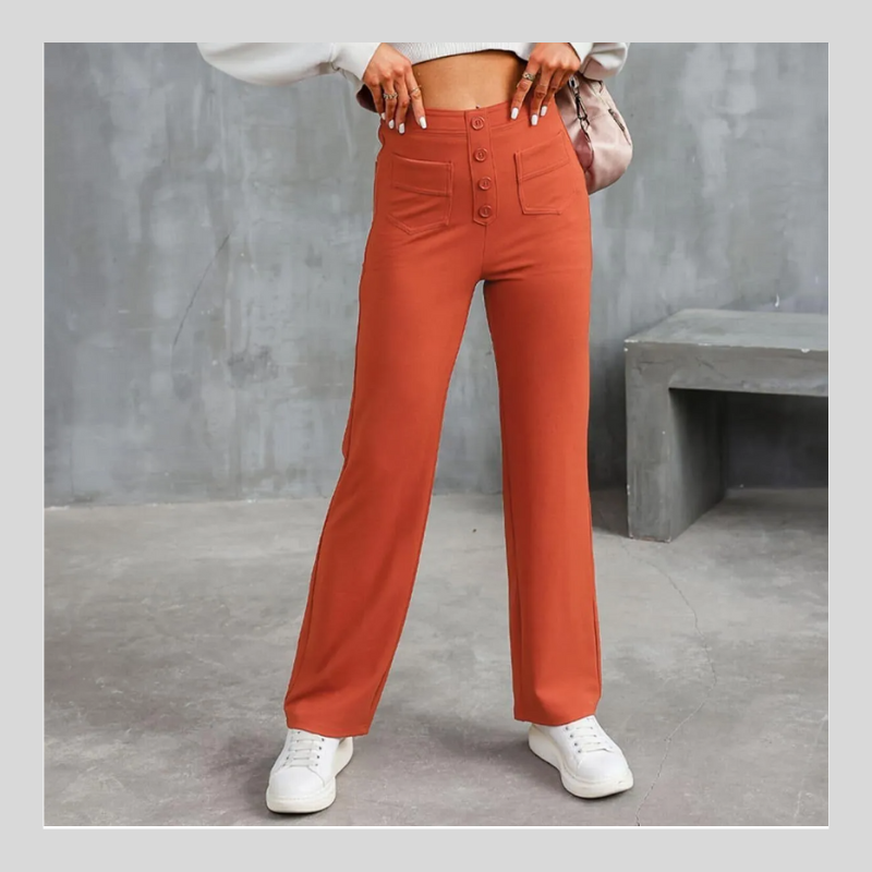 Bequeme hose mit geradem bein und hoher taille
